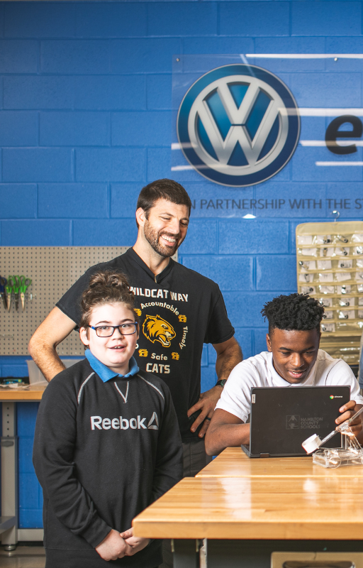 Hixson Middle students and teacher in Volkswagen classroom