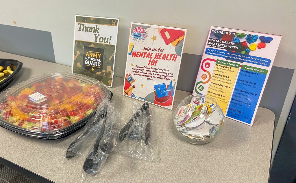 RBH Mental Health Week-13 signs for mental health awareness week on table by fruit tray