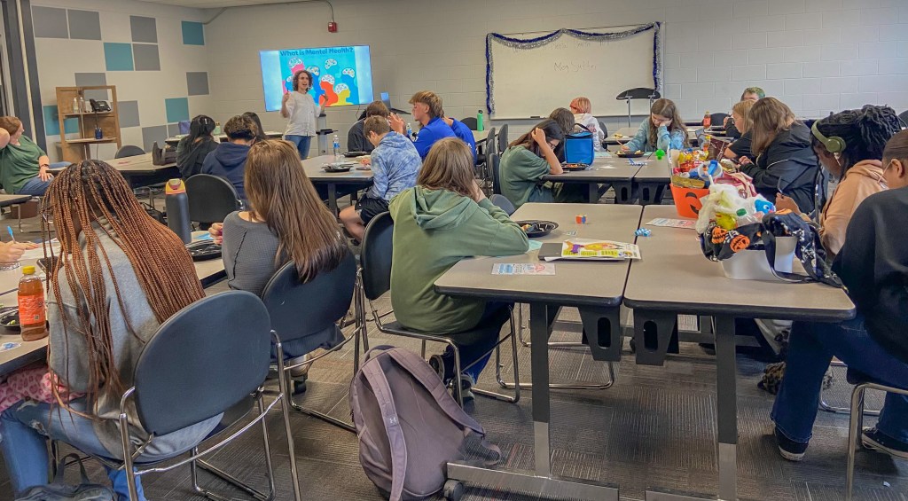 RBH Mental Health Week-14 students listen to presentation on mental health at red bank high
